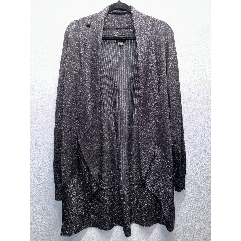 Worthington Womens Black Cardigan Sweater Plus Sz 3X Open Front Sparkle Metallic